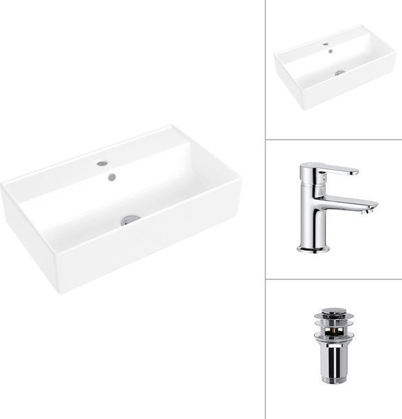 Умывальник со смесителем Lauter 21855 + Jet 21AM12361 с донным клапаном 21190CH (хром) - фото