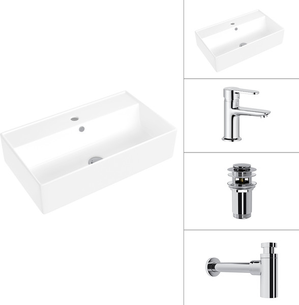 Умывальник со смесителем Lauter 21855 + Jet 21AM12361 + сифон 21635CH + донный клапан 21190CH - фото