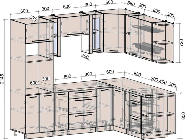 Кухонный гарнитур Интерлиния Мила Деко 1.88x2.4 PR