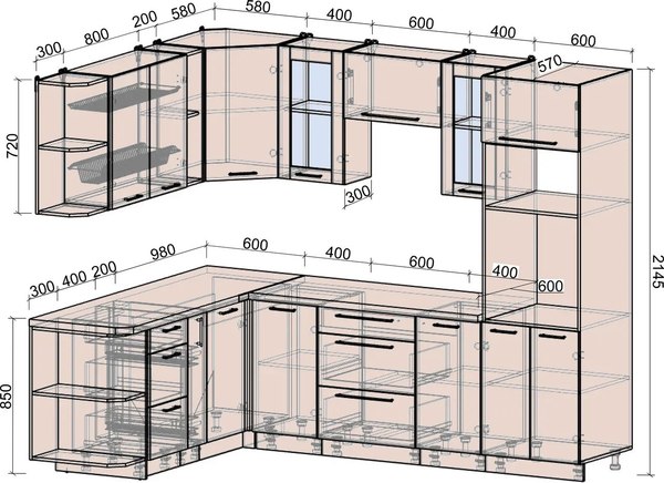 Кухонный гарнитур Интерлиния Мила Деко 1.88x2.6 LV