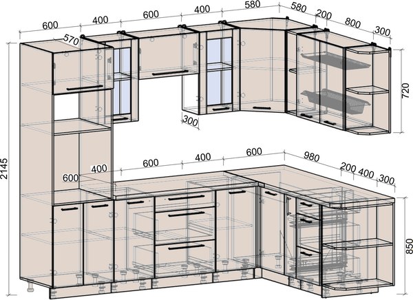 Кухонный гарнитур Интерлиния Мила Деко 1.88x2.6 PR