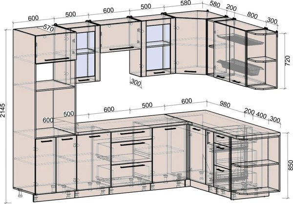 Кухонный гарнитур Интерлиния Мила Деко 1.88x2.8 PR