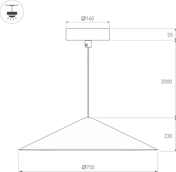 Потолочный светильник Arlight SP-MAKOTO-R750-14W Warm2700 BK 36deg / 054402