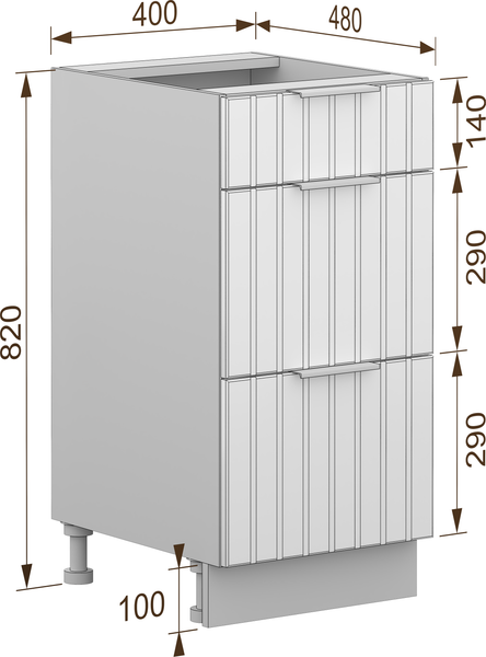 Шкаф-стол кухонный Arvento Корнелия Анта-плюс НШ40р3ш без столешницы