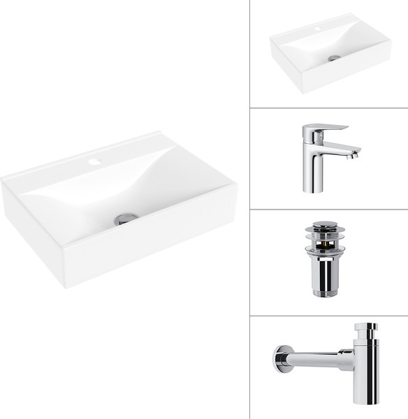 Умывальник со смесителем Lauter 21887B + Awe 21CK128C + сифон 21635CH + донный клапан 21190CH - фото