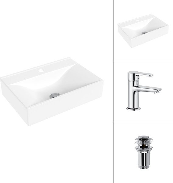 Умывальник со смесителем Lauter 21887B + Jet 21AM12361 с донным клапаном 21190CH - фото