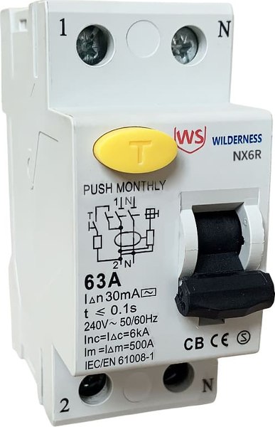 Дифференциальный автомат Wilderness NX6R 2P 63A 30mA тип AC 6kA / NX6RU-2-063-030AC - фото