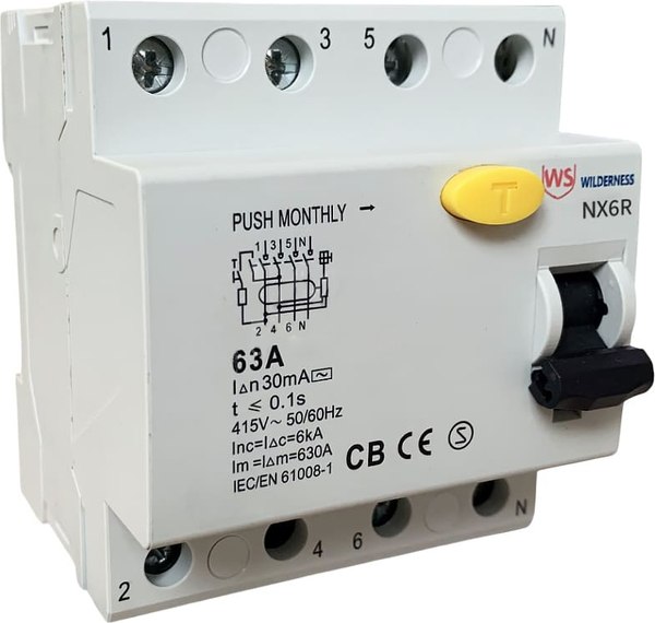 Дифференциальный автомат Wilderness NX6R 4P 40A 100mA тип AC 6kA / NX6RU-4-040-100AC - фото