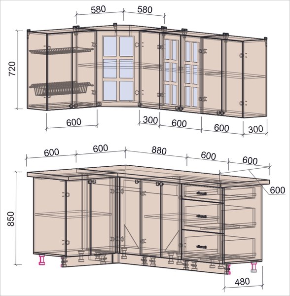 Кухонный гарнитур Интерлиния Мила Деко 1.2x2.1