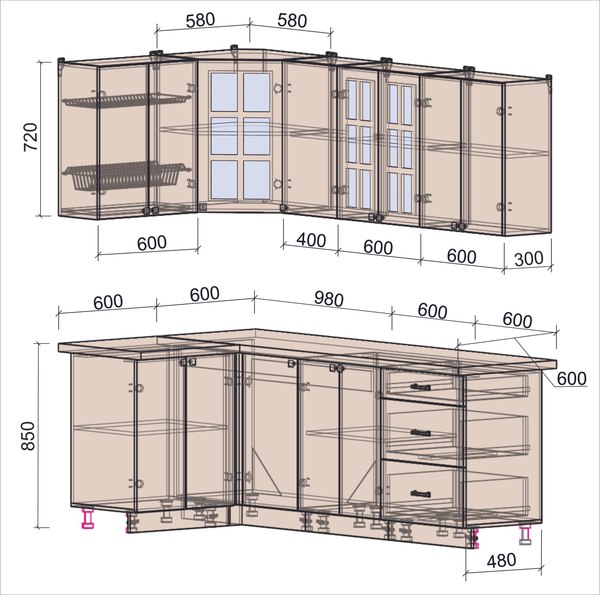 Кухонный гарнитур Интерлиния Мила Деко 1.2x2.2