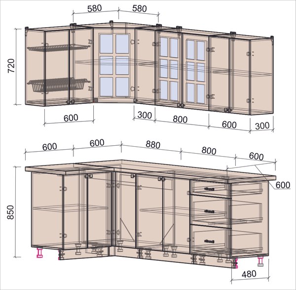 Кухонный гарнитур Интерлиния Мила Деко 1.2x2.3