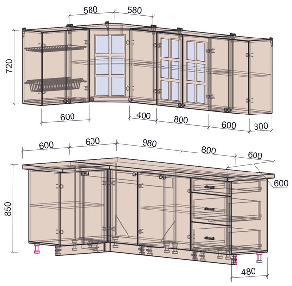 Кухонный гарнитур Интерлиния Мила Деко 1.2x2.4
