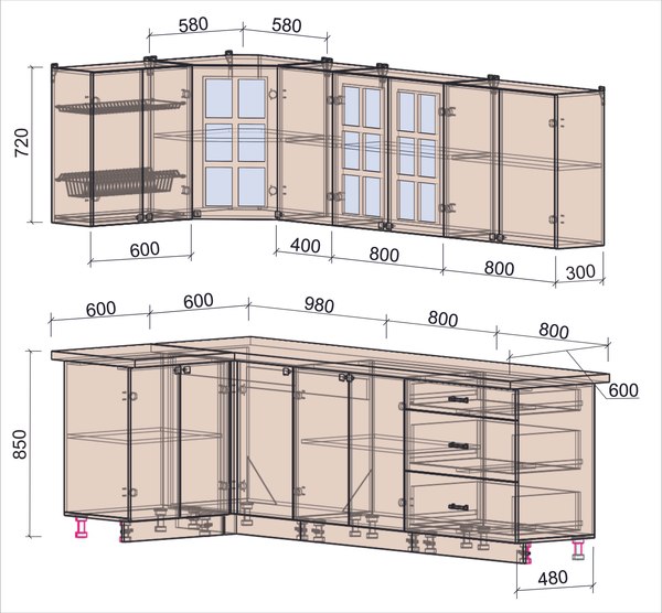 Кухонный гарнитур Интерлиния Мила Деко 1.2x2.6