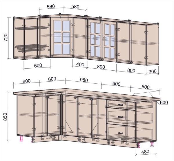 Кухонный гарнитур Интерлиния Мила Деко 1.2x2.6