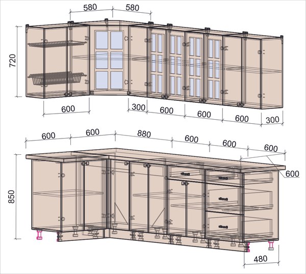 Кухонный гарнитур Интерлиния Мила Деко 1.2x2.7
