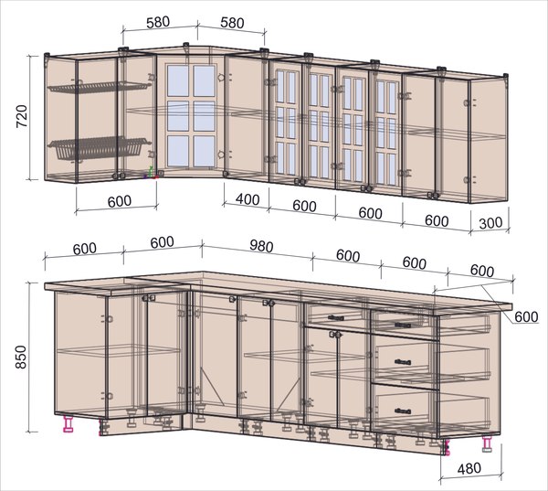 Кухонный гарнитур Интерлиния Мила Деко 1.2x2.8