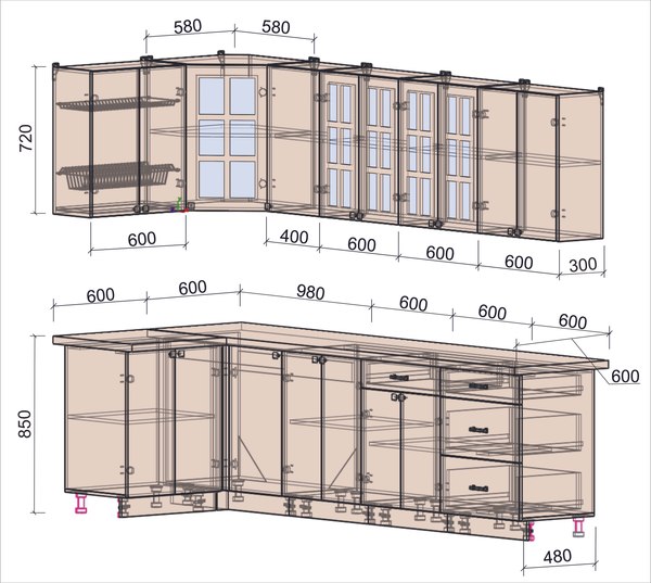 Кухонный гарнитур Интерлиния Мила Деко 1.2x2.8