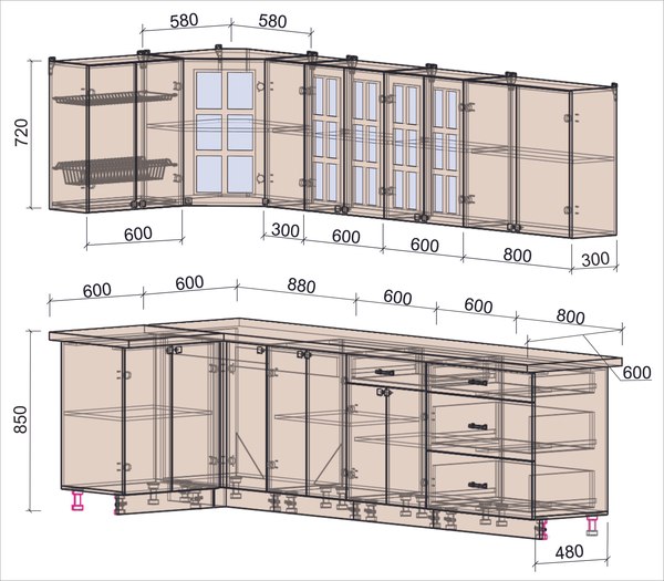Кухонный гарнитур Интерлиния Мила Деко 1.2x2.9