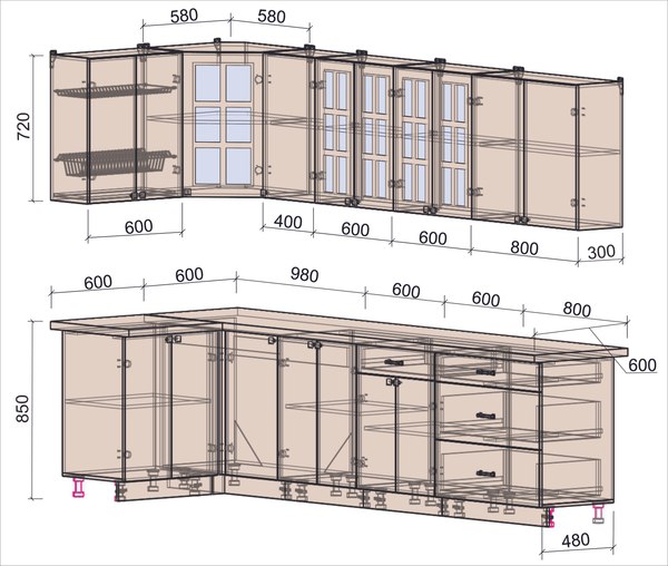 Кухонный гарнитур Интерлиния Мила Деко 1.2x3.0