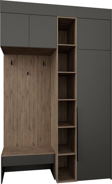 Секция в прихожую Рэйгрупп Рэй P245-B2-WKW В2 (дуб веллингтон/кобальт) - фото