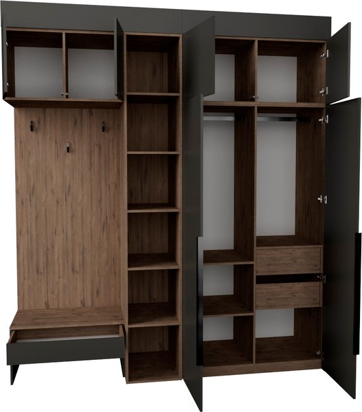 Секция в прихожую Рэйгрупп Рэй P245-B6-2-WKW В6-2 (дуб веллингтон/кобальт)