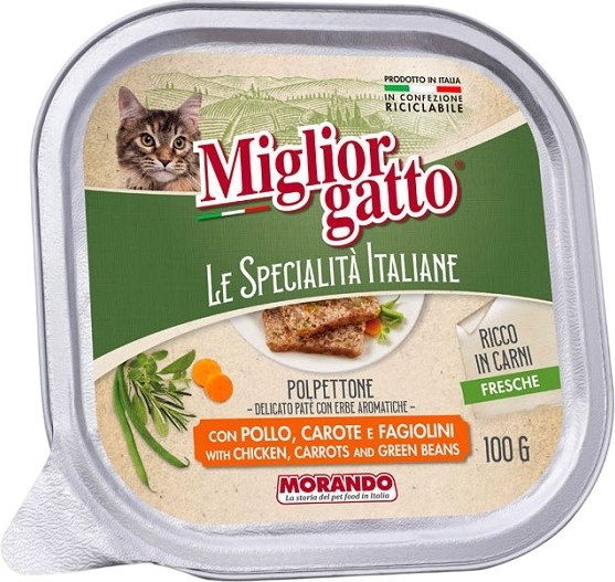 Влажный корм для кошек Miglior Le Specialità Italiane Паштет с курицей, морковью и фасолью - фото