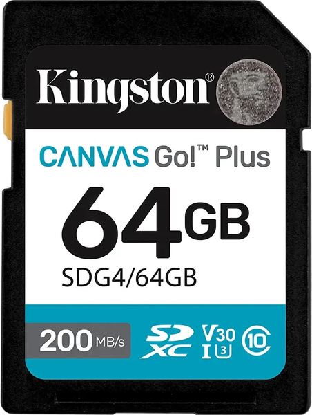 Карта памяти Kingston Canvas Go Plus G4 SDXC UHS-I Class U3 V30 64GB (SDG4/64GB) - фото