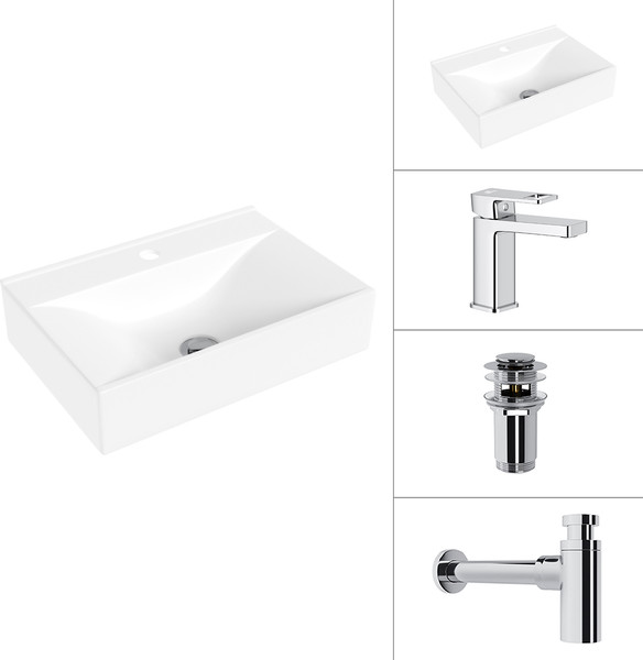Умывальник со смесителем Lauter 21887B + Cascade 21СК655C + сифон 21635CH +донный клапан 21190CH - фото