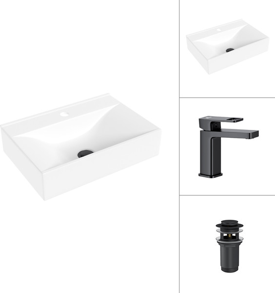 Умывальник со смесителем Lauter 21887B + Cascade 21СК655BS с донным клапаном 21190B - фото