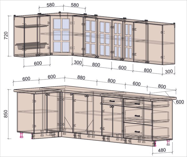 Кухонный гарнитур Интерлиния Мила Деко 1.2x3.1