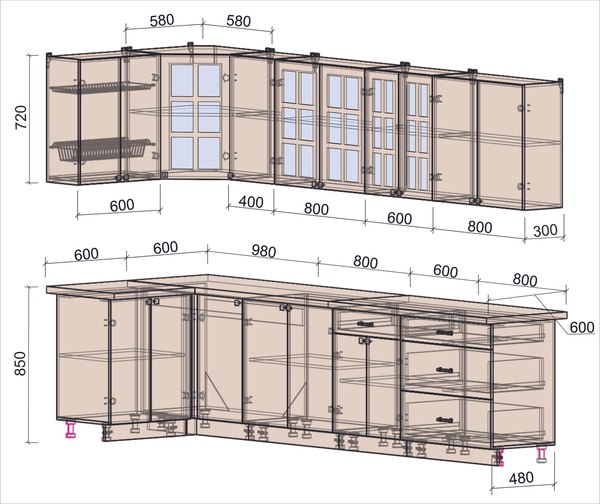Кухонный гарнитур Интерлиния Мила Деко 1.2x3.2