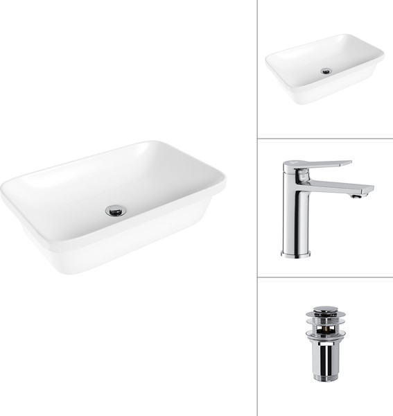 Умывальник со смесителем Lauter 21370 + Silk 21CK572С с донным клапаном 21190CH - фото