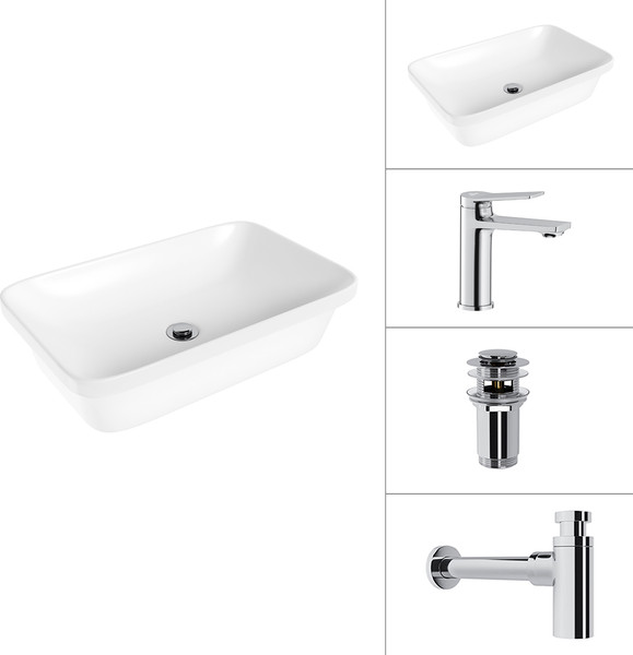 Умывальник со смесителем Lauter 21370 + Silk 21CK572С + сифон 21635CH + донный клапан 21190CH - фото