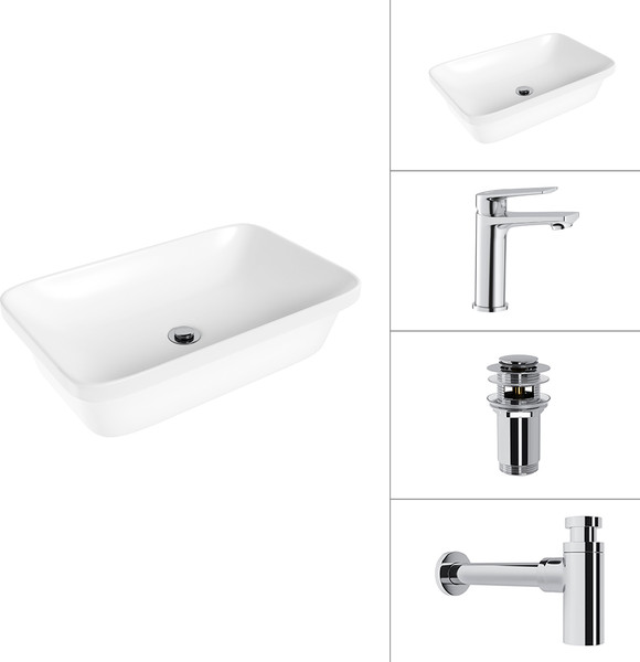 Умывальник со смесителем Lauter 21370 + Sky 21CK533C + сифон 21635CH + донный клапан 21190CH - фото