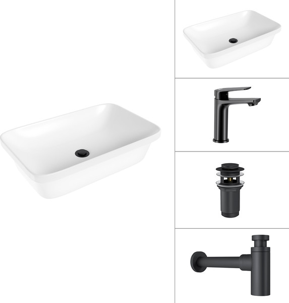 Умывальник со смесителем Lauter 21370 + Sky 21СК533BS + сифон 21635B + донный клапан 21190B - фото