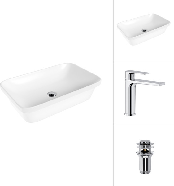 Умывальник со смесителем Lauter 21370 + Reef 21CK678C с донным клапаном 21190CH - фото