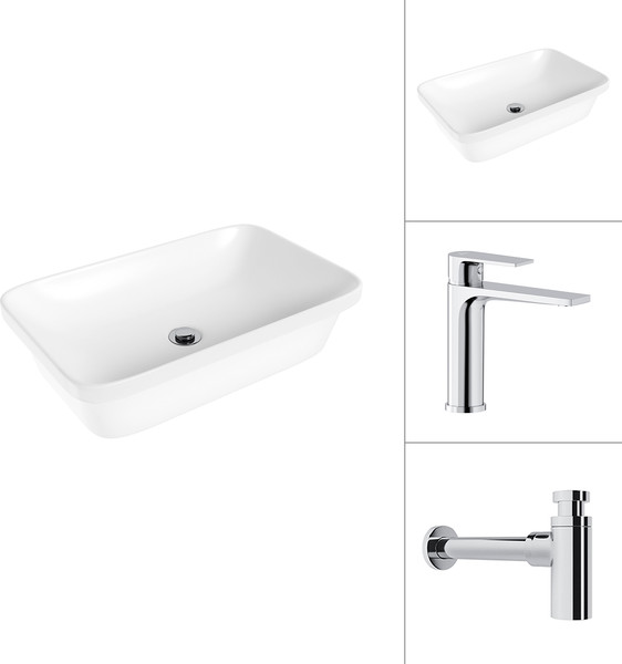 Умывальник со смесителем Lauter 21370 + Reef 21CK678C с сифоном 21635CH - фото