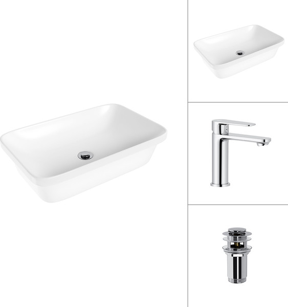 Умывальник со смесителем Lauter 21370 + Moon 21СK691C с донным клапаном 21190CH - фото