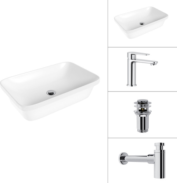 Умывальник со смесителем Lauter 21370 + Moon 21СK691C + сифон 21635CH + донный клапан 21190CH - фото