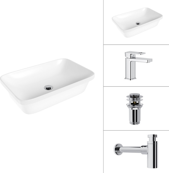 Умывальник со смесителем Lauter 21370 + Cascade 21СК655C + сифон 21635CH + донный клапан 21190CH - фото