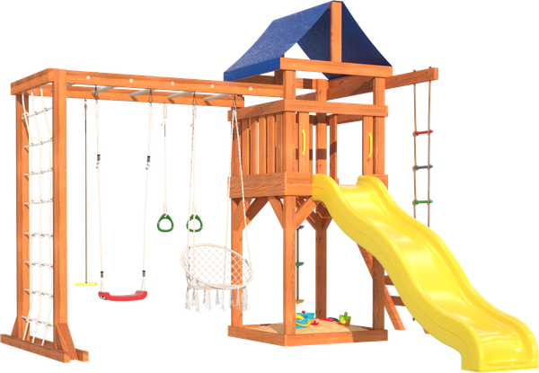 Игровой комплекс National Tree Company Fun Land с мод. сетка-рукоход, подв. креслом и качелями / ДКПМ-8 - фото