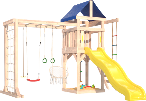 Игровой комплекс National Tree Company Fun Land с мод. сетка-рукоход, подв. креслом и качелями / ДКПМ-9 - фото