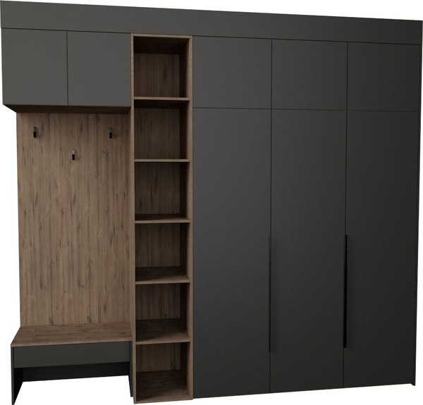 Секция в прихожую Рэйгрупп Рэй P245-B9-1-WKW В9-1 (дуб веллингтон/кобальт) - фото