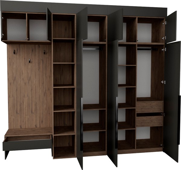 Секция в прихожую Рэйгрупп Рэй P245-B9-2-WKW В9-2 (дуб веллингтон/кобальт)