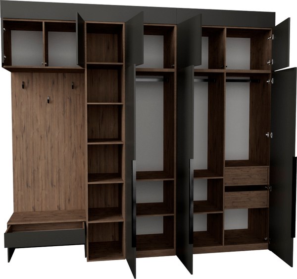 Секция в прихожую Рэйгрупп Рэй P245-B9-2-WKW В9-2 (дуб веллингтон/кобальт)