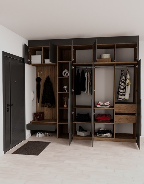 Секция в прихожую Рэйгрупп Рэй P245-B9-2-WKW В9-2 (дуб веллингтон/кобальт)