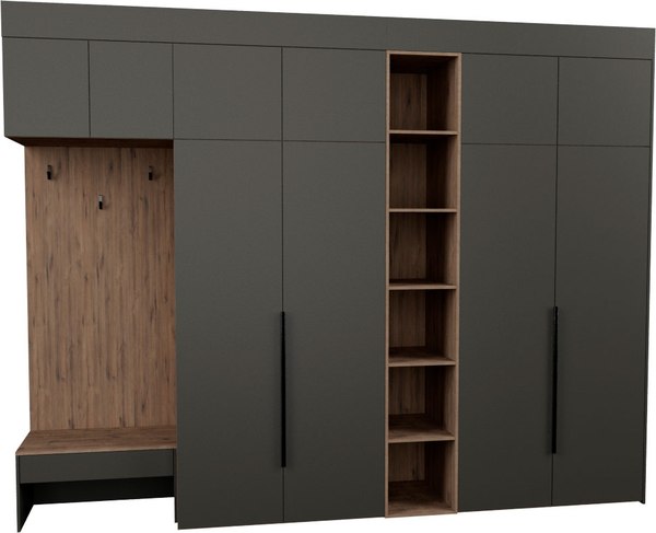 Секция в прихожую Рэйгрупп Рэй P245-B12-2-WKW В12-2 (дуб веллингтон/кобальт) - фото