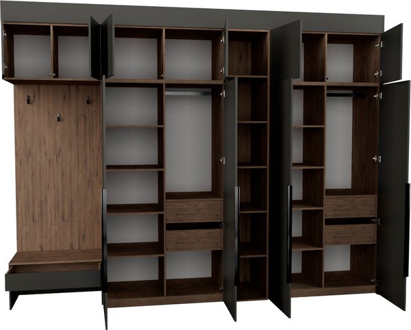 Секция в прихожую Рэйгрупп Рэй P245-B12-3-WKW В12-3 (дуб веллингтон/кобальт)