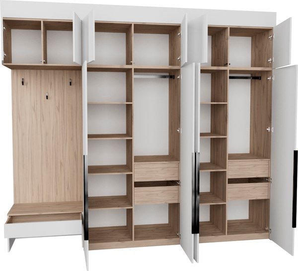 Секция в прихожую Рэйгрупп Рэй P245-B10-3-EB В10-3 (дуб элисон/белый премиум)