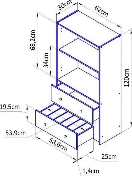 Тумба Dipriz Раст 2дв.+2ящ. с перегородками / Д.20293.3 (серый воск/антик)